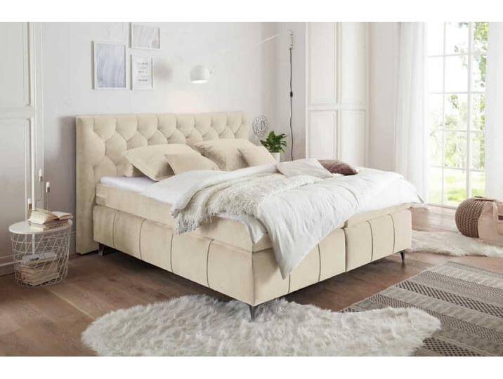 Modernes Boxspringbett EUPHORIA 180x200cm champagner beige Samt inkl. Matratze und Topper Modernes Boxspringbett EUPHORIA 180x200cm champagner beige Samt inkl. Matratze und Topper von Riess-Ambiente.de
