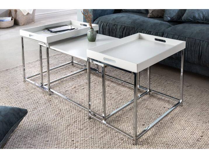 Modernes Couchtisch 3er Set ELEMENTS 75cm weiß Chrom abnehmbares Tablett rechteckig Sofatisch Wohnzimmertisch Satztisch von Riess-Ambiente.de