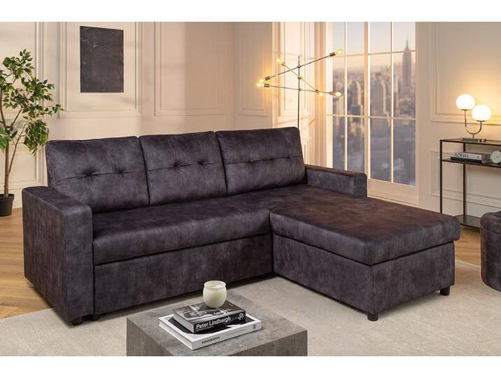 Modernes Ecksofa APARTMENT 205cm grau Samt 3-Sitzer mit Bettfunktion und Stauraum Wohnzimmer von Riess-Ambiente.de