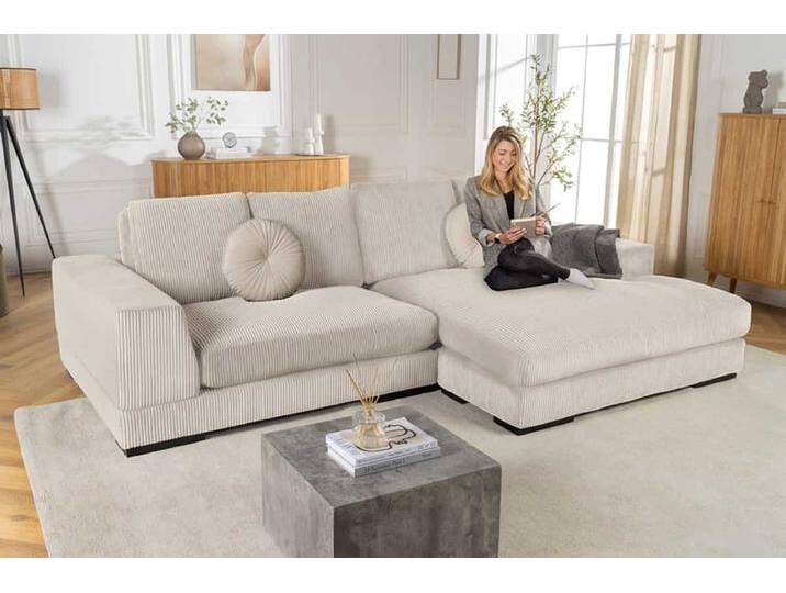 Modernes Ecksofa BABYLON 270cm beige Cord XXL-Couch L-Form inkl. Kissen Wohnzimmer von Riess-Ambiente.de