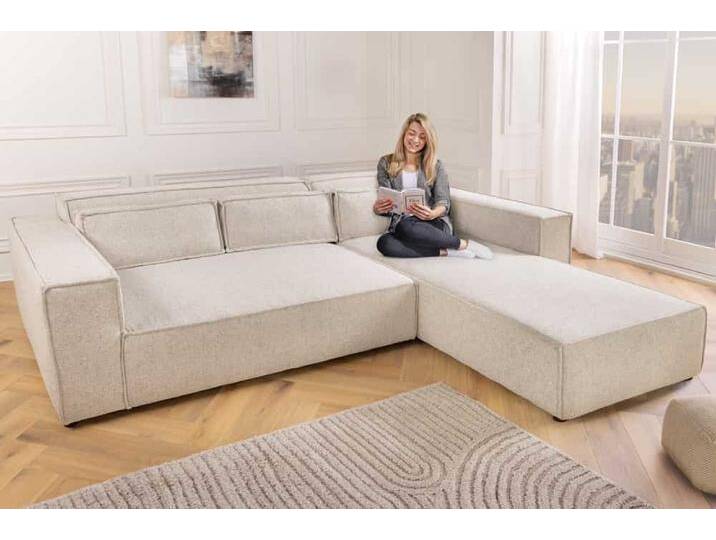 Modernes Ecksofa BOSSA NOVA 265cm beige Strukturstoff 3-Sitzer Couch L-Form Wohnzimmer von Riess-Ambiente.de