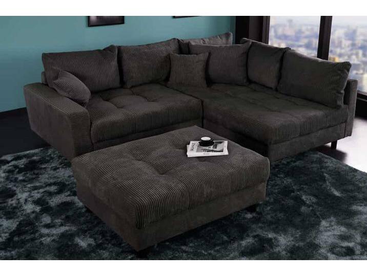 Modernes Ecksofa KENT 220cm dunkelgrau Cord inklusive Hocker Federkern Wohnlandschaft L-Form Wohnzimmer von Riess-Ambiente.de
