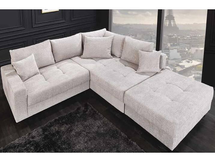 Modernes Ecksofa KENT 220cm greige Bouclé inkl. Hocker Federkern Wohnlandschaft L-Form Wohnzimmer Modernes Ecksofa KENT 220cm greige Bouclé inkl. Hocker Federkern Wohnlandschaft L-Form Wohnzimmer von Riess-Ambiente.de