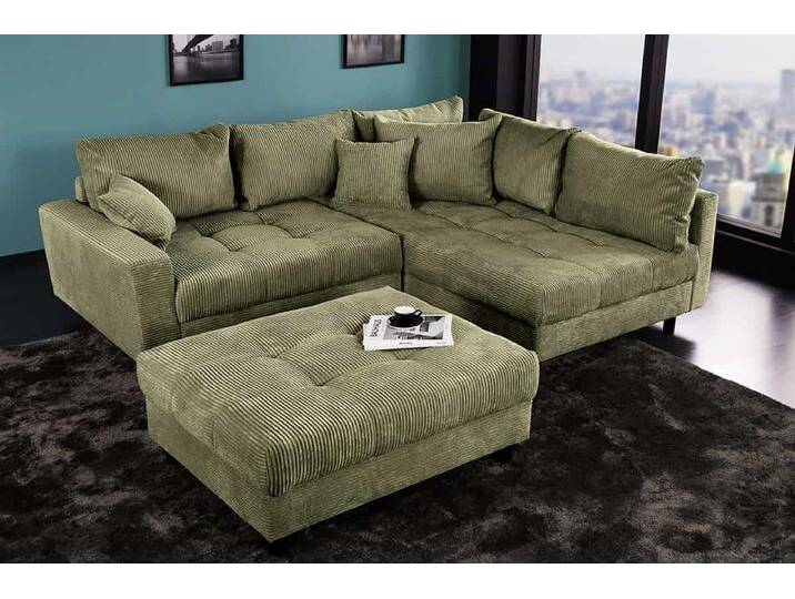 Modernes Ecksofa KENT 220cm grün Cord inkl. Hocker Federkern L-Form Wohnlandschaft Wohnzimmer von Riess-Ambiente.de