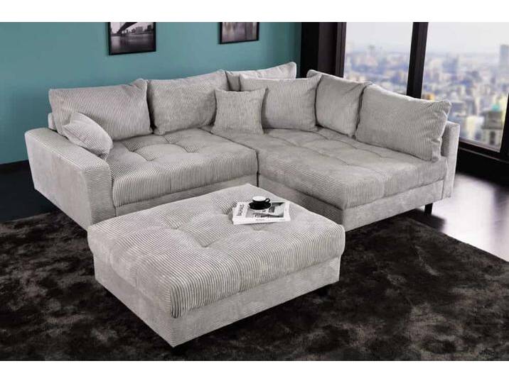 Modernes Ecksofa KENT 220cm hellgrau Cord inkl. Hocker Federkern L-Form Wohnlandschaft Wohnzimmer von Riess-Ambiente.de
