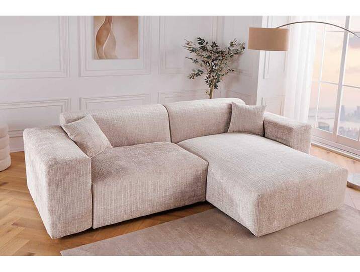 Modernes Ecksofa SIGNATUR 260cm beige Chenille beidseitig aufbaubar inkl. Kissen L-Form Wohnzimmer von Riess-Ambiente.de