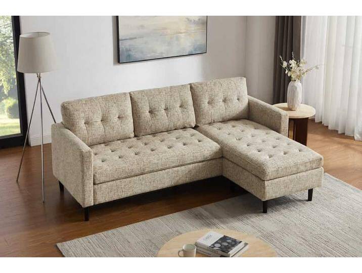 Modernes Ecksofa STOCKHOLM 220cm beige Strickstoff Federkern 3-Sitzer-Sofa von Riess-Ambiente.de