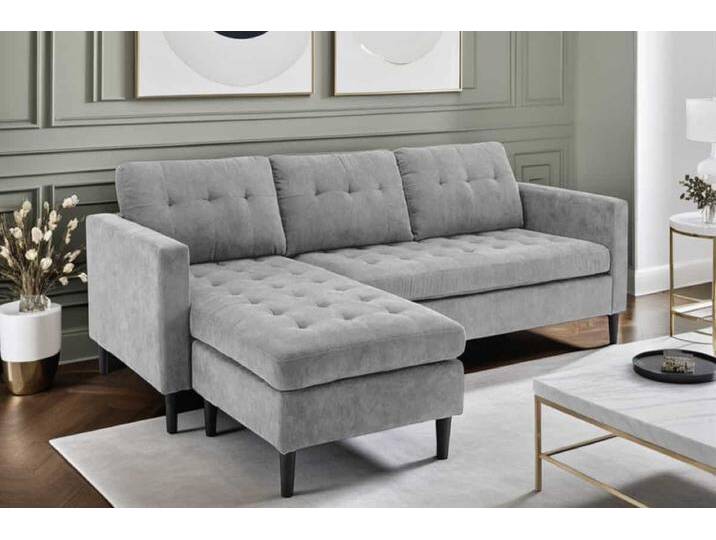 Modernes Ecksofa STOCKHOLM 220cm grau Cordstoff Federkern 3-Sitzer-Sofa Wohnzimmer von Riess-Ambiente.de