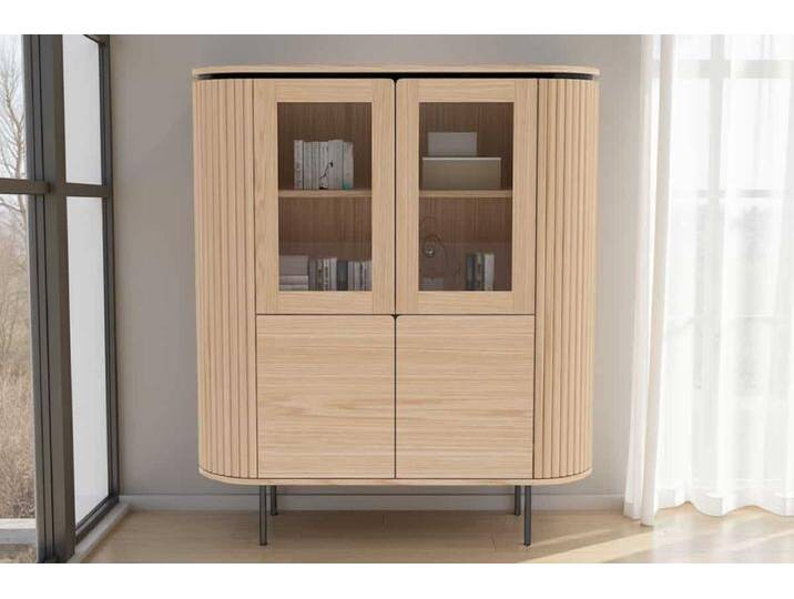 Modernes Highboard ATELIER 140cm natur Eichen-Design schwarz Metall sechs Fächer von Riess-Ambiente.de