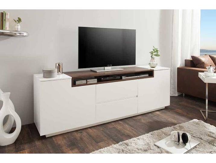 Modernes Media TV-Board LOFT 180cm edelmatt weiß Walnussholz-Optik von Riess-Ambiente.de