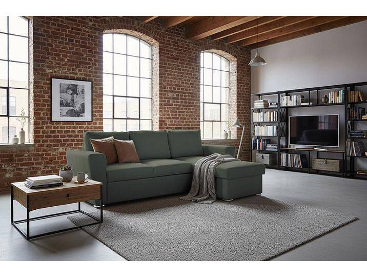 Modernes Schlafsofa APARTMENT 245cm grün Strukturstoff 3-Sitzer Couch mit Stauraum L-Form Wohnzimmer Modernes Schlafsofa APARTMENT 245cm grün Strukturstoff 3-Sitzer Couch mit Stauraum L-Form Wohnzimmer von Riess-Ambiente.de