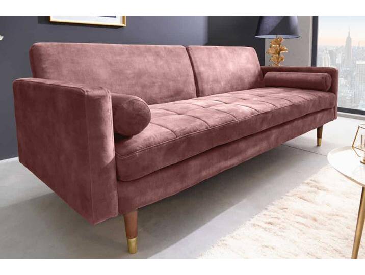 Modernes Schlafsofa COUTURE 200cm altrosa Microvelours 3-Sitzer Couch mit Schlaffunktion Wohnzimmer von Riess-Ambiente.de