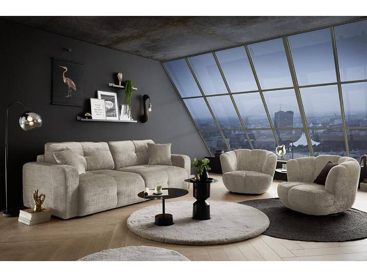 Modernes Schlafsofa DIAMOND 235cm taupe Chenille mit Bettkasten 3-Sitzer Couch Wohnzimmer von Riess-Ambiente.de