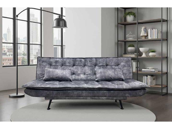 Modernes Schlafsofa JAZZ 195cm grau Samt 3-Sitzer Couch Wohnzimmer von Riess-Ambiente.de