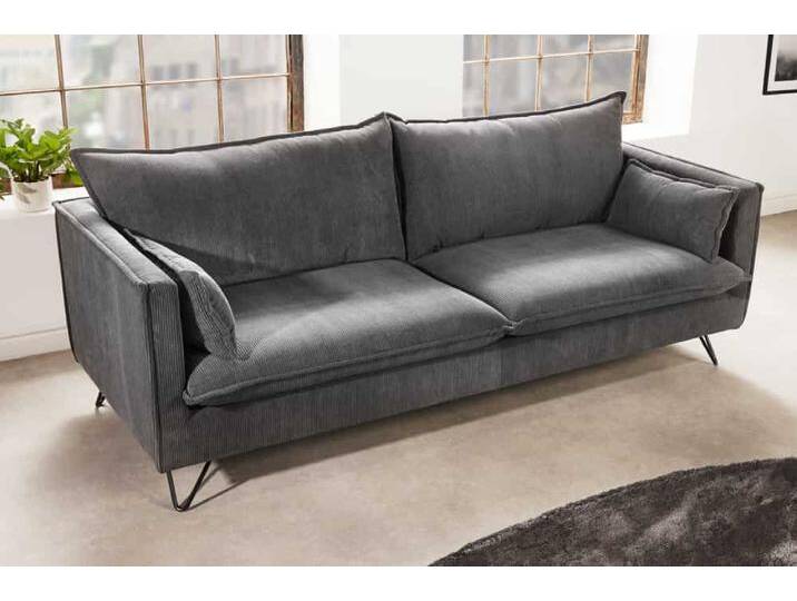 Modernes Sofa ROCCO 195cm grau Cord 3-Sitzer Federkern mit Hairpin-Legs Wohnzimmer von Riess-Ambiente.de