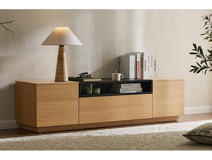 Modernes TV-Board LOFT 160cm natur schwarz drei Fächer mit Schublade Modernes TV-Board LOFT 160cm natur schwarz drei Fächer mit Schublade von Riess-Ambiente.de