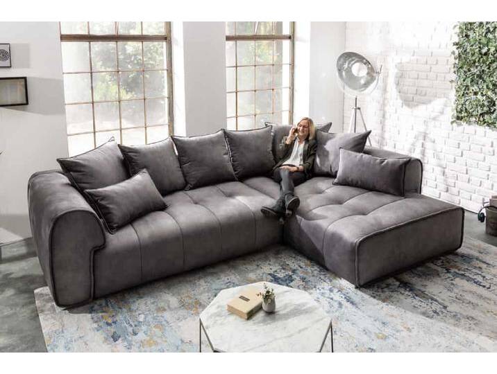 Modernes XXL Ecksofa CLAN 320cm anthrazit Samt Bigsofa inkl. Kissen L-Form Wohnzimmer von Riess-Ambiente.de
