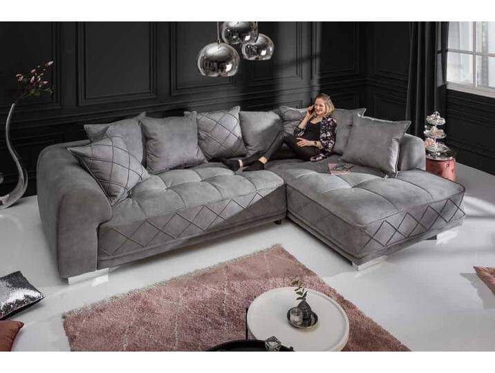 Modernes XXL Ecksofa DECADENCIA 320cm silbergrau Samt Bigsofa inkl. Kissen L-Form Wohnzimmer von Riess-Ambiente.de