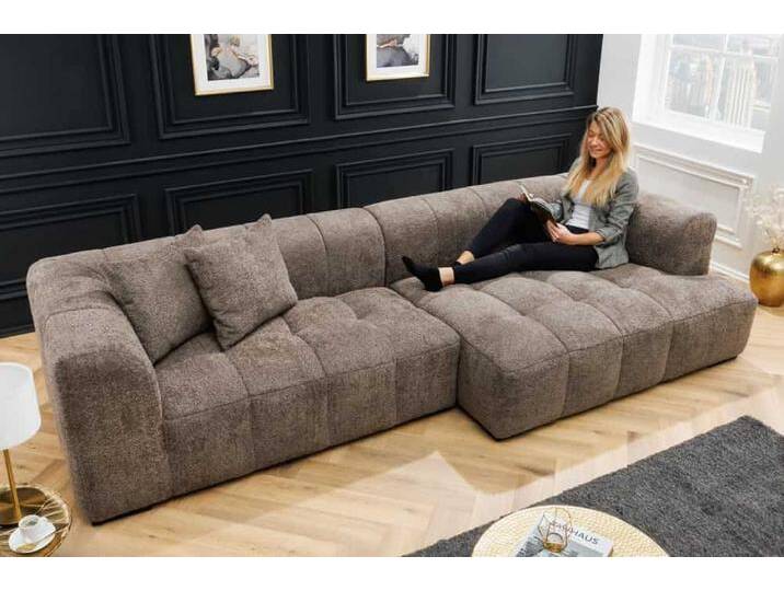 Modernes XXL Ecksofa ZERO GRAVITY 305cm taupe Bouclé Ottomane rechts Bigsofa Couch L-Form Wohnzimmer von Riess-Ambiente.de