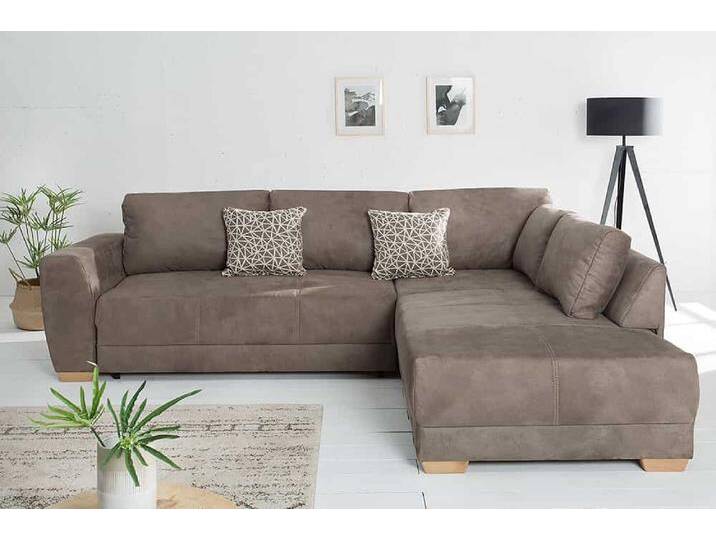 NORWAY Ecksofa 255cm taupe, modernes Schlafsofa mit Bettkasten, Federkern, L-Form, Zierkissen von Riess-Ambiente.de