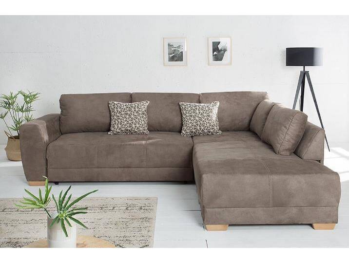 NORWAY Ecksofa 255cm taupe, modernes Schlafsofa mit Bettkasten, Federkern, L-Form, Zierkissen von Riess-Ambiente.de