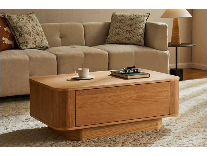 Nordischer Couchtisch VALHALLA WOOD 100cm natur Eichenholz mit Schublade rechteckig Sofatisch Wohnzimmertisch von Riess-Ambiente.de