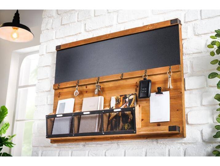 Praktisches Wandboard HERITAGE 80cm natur Pinie 6 Haken Kreidetafel Schlüsselbrett von Riess-Ambiente.de