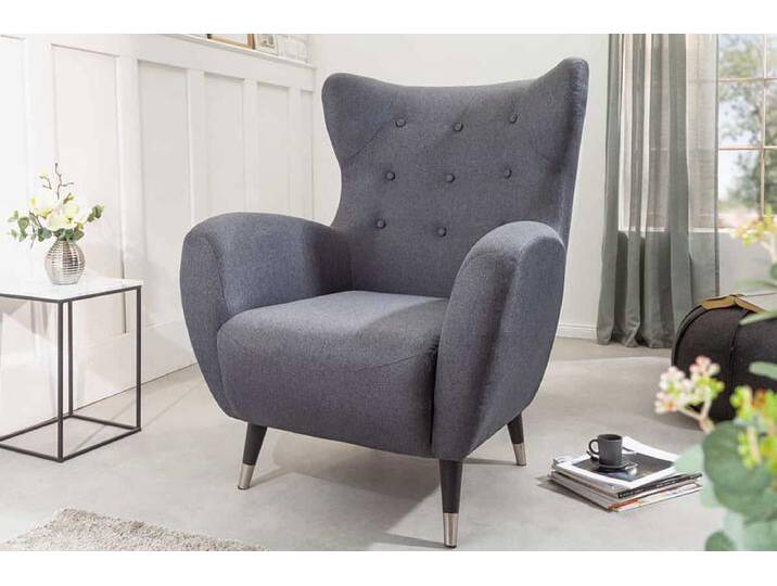 Retro Design Sessel DON anthrazit mit Federkern silberne Fußkappen von Riess-Ambiente.de