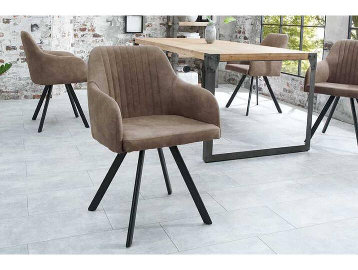 Retro Design Stuhl LUCCA antik taupe Microfaser mit Armlehne Steppung gepolstert Esszimmerstuhl Küchenstuhl von Riess-Ambiente.de