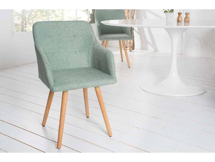 Retro Design Stuhl SCANDINAVIA MEISTERSTÜCK salbei grün mit Armlehne Polsterstuhl Esszimmerstuhl Küchenstuhl von Riess-Ambiente.de