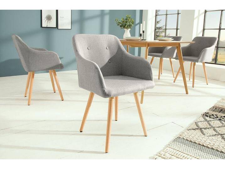 Retro Design Stuhl SCANDINAVIA MEISTERSTÜCK hellgrau mit Armlehne Polsterstuhl Esszimmerstuhl Küchenstuhl von Riess-Ambiente.de