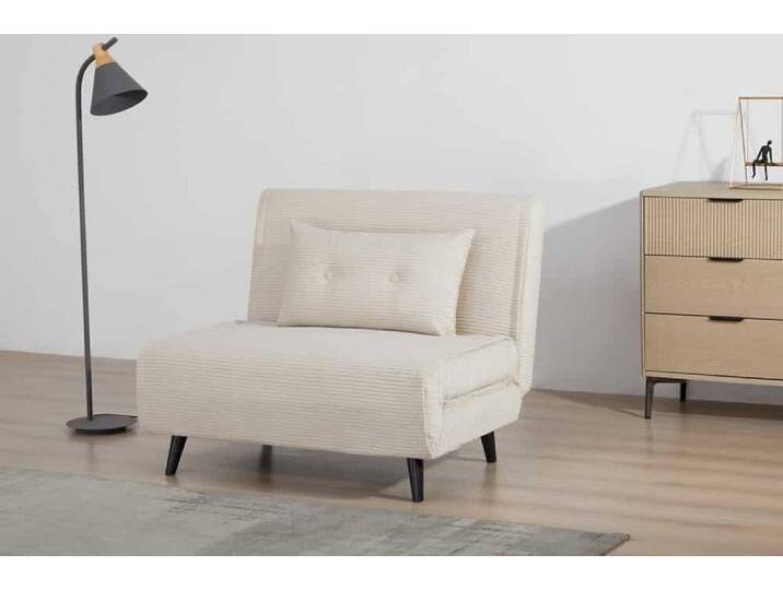 Retro Schlafsessel SMART MULTIFUNCTION 100cm beige Cord Bettfunktion inkl. Kissen von Riess-Ambiente.de