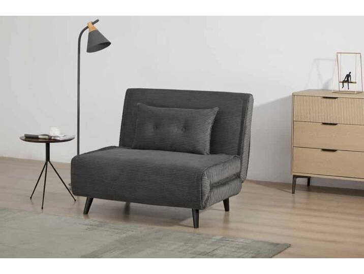 Retro Schlafsessel SMART MULTIFUNCTION 100cm grau Cord Bettfunktion inkl. Kissen von Riess-Ambiente.de