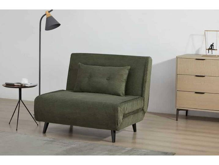 Retro Schlafsessel SMART MULTIFUNCTION 100cm grün Cord Bettfunktion inkl. Kissen von Riess-Ambiente.de