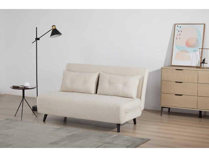 Retro Schlafsessel SMART MULTIFUNCTION 140cm beige Cord Bettfunktion inkl. Kissen von Riess-Ambiente.de