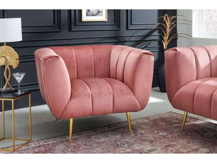 Retro Sessel NOBLESSE 105cm altrosa Samt mit Ziersteppung von Riess-Ambiente.de