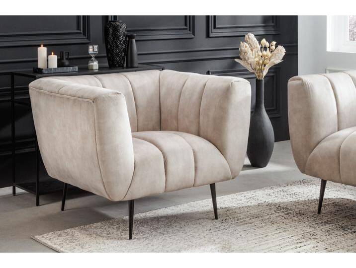 Retro Sessel NOBLESSE 105cm champagner beige Samt mit Ziersteppung von Riess-Ambiente.de