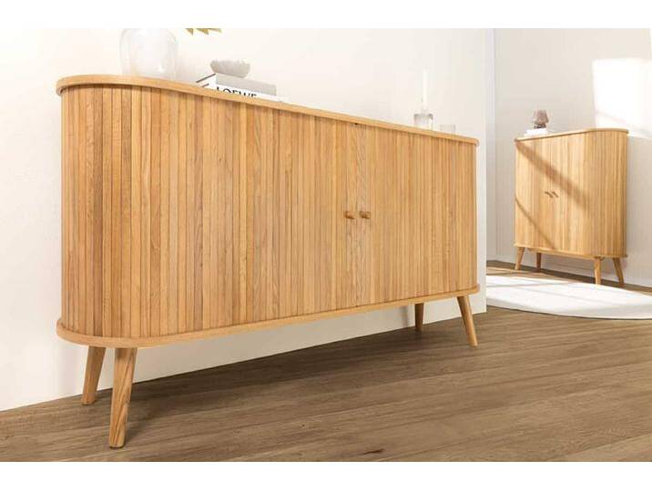 Retro Sideboard VALHALLA WOOD 160cm natur Eichenholz Schiebetüren von Riess-Ambiente.de