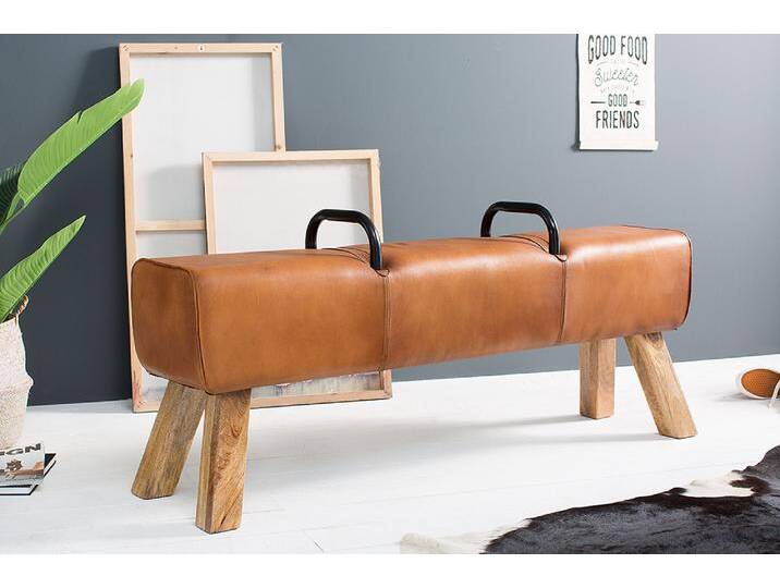 Retro Sitzbank TURNBOCK 134cm mit Echtleder Bezug Mangoholz Bank Retro Sitzbank TURNBOCK 134cm mit Echtleder Bezug Mangoholz Bank von Riess-Ambiente.de