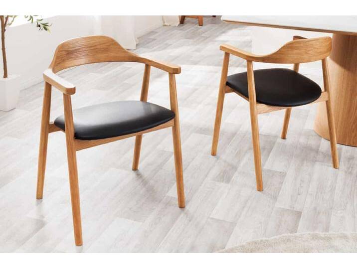 Retro Stuhl VALHALLA WOOD matt-braun Eiche Massivholz mit Armlehne von Riess-Ambiente.de