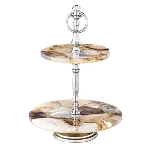 riess-ambiente.de Deko Etagere Noble 35cm Silber Edelstein Handmade Achat Quarz Aluminium Obst-Platte Ablage Schmuckablage Kuchenetagere von Riess Ambiente