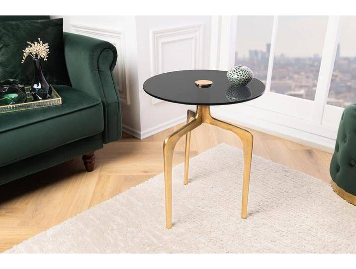 Runder Beistelltisch ABSTRACT 60cm messing gold Metallbeine Schwarzglas handmade Glamour Retro Modern von Riess-Ambiente.de