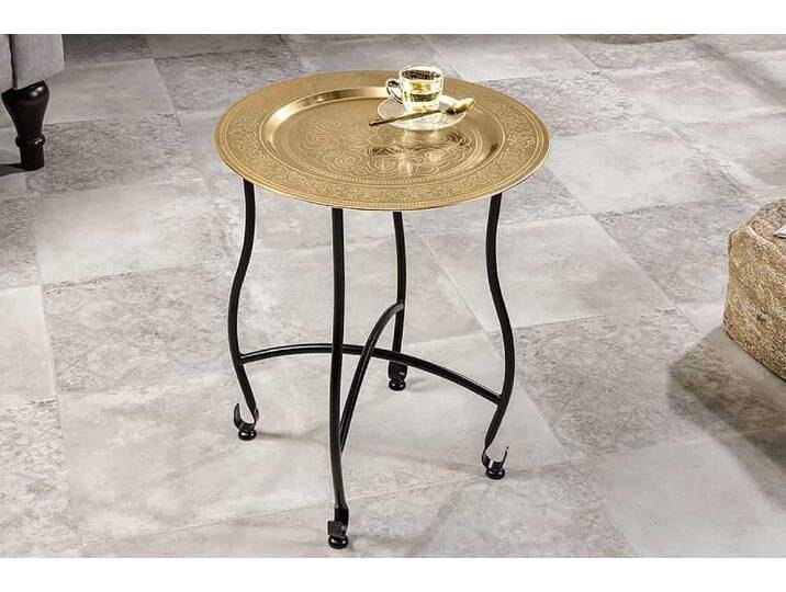 Runder Beistelltisch MARRAKESCH 50cm messing gold Teetisch abnehmbares Tablett klappbar Glamour Orientalisch von Riess-Ambiente.de