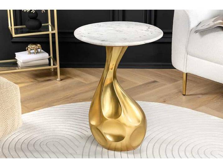 Runder Beistelltisch TEAR 60cm gold weiß mit Marmor-Tischplatte handmade Glamour Modern Runder Beistelltisch TEAR 60cm gold weiß mit Marmor-Tischplatte handmade Glamour Modern von Riess-Ambiente.de