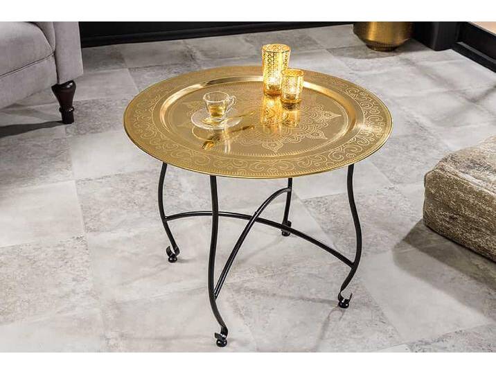 Runder Couchtisch MARRAKESCH 60cm messing gold Teetisch abnehmbares Tablett klappbar Sofatisch Wohnzimmertisch Glamour Orientalisch von Riess-Ambiente.de
