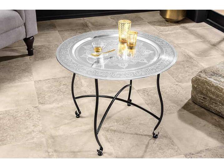 Runder Couchtisch MARRAKESCH 60cm silber Teetisch abnehmbares Tablett klappbar Sofatisch Wohnzimmertisch Glamour Orientalisch Runder Couchtisch MARRAKESCH 60cm silber Teetisch abnehmbares Tablett klappbar Sofatisch Wohnzimmertisch Glamour Orientalisch von Riess-Ambiente.de