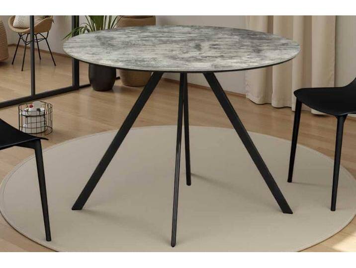 Runder Esstisch ATELIER 100cm grau Beton-Design schwarz Metall Esszimmertisch Küchentisch 2 Personen Industrie & Loft Modern Skandinavisch von Riess-Ambiente.de