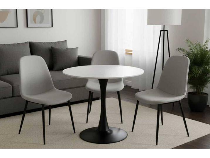 Runder Esstisch LYON 80cm weiß Marmor Keramik Bistrotisch schwarzer Säulenfuß Esszimmertisch Küchentisch 2 Personen Industrie & Loft Modern von Riess-Ambiente.de