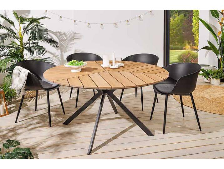 Runder Outdoor Gartentisch DESIGNO 120cm natur Holz-Design anthrazit Metall von Riess-Ambiente.de