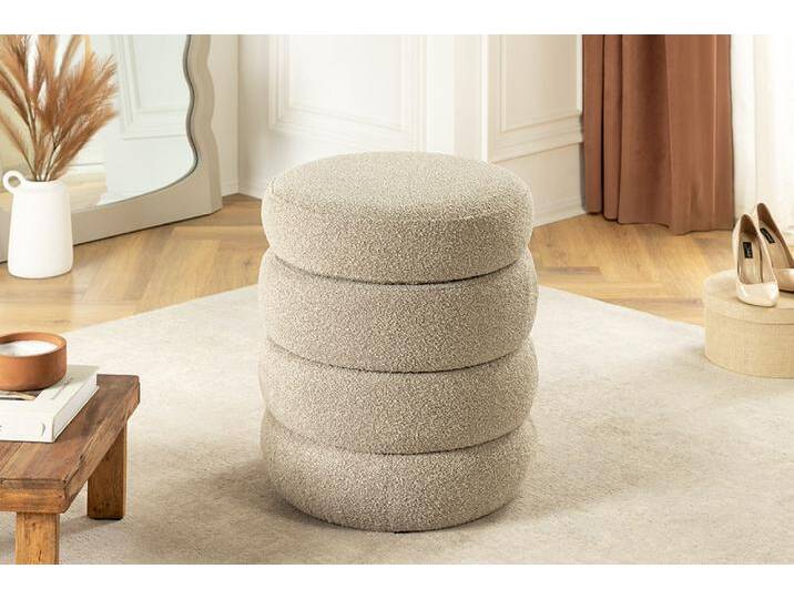 Runder Polsterhocker VOGUE 50cm taupe Bouclé Sitzhocker mit Stauraum Landhaus Modern Natur Retro Skandinavisch von Riess-Ambiente.de